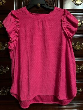 Crown & Ivy Swiss Dot Pink Top, Size XXL